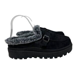 Skechers Black Faux Suede Faux Fur Lined Platform Clog Mules Womens Size 9.5